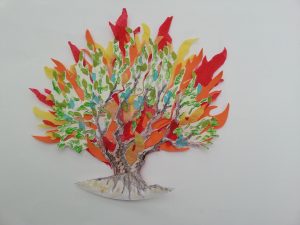 Image of burning bush crafted from paper